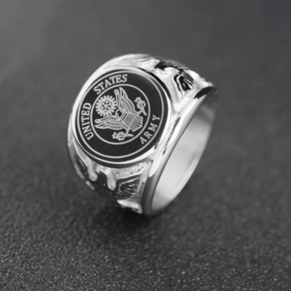 Silver Army Emblem Signet Ring Size 11